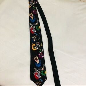 Authentic vintage Looney Tunes bugs bunny and gang black silk tie, 57” long